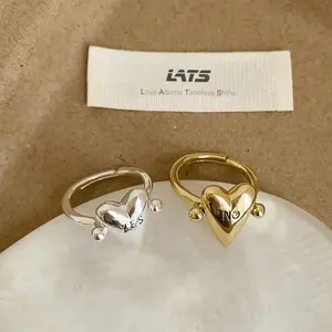 Vintage Adjustable Smooth Rotatable Letter YES/NO Metal Heart Ring, Letter Accent Ring for Couples, Unisex Fashion Costume Jewelry Finger Accessory, Letter Accent Rings, Metal Heart Rings