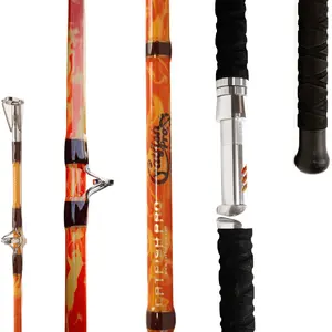 Orange Dragon Fire Casting Glow Rod 7’6” S-Glass E-Glass Graphite Blend Non-Slip EVA Handle Chrome Guides Aluminum Reel Seat Catfish Pro 600CTS Combo Reel - Fishing Gear Set