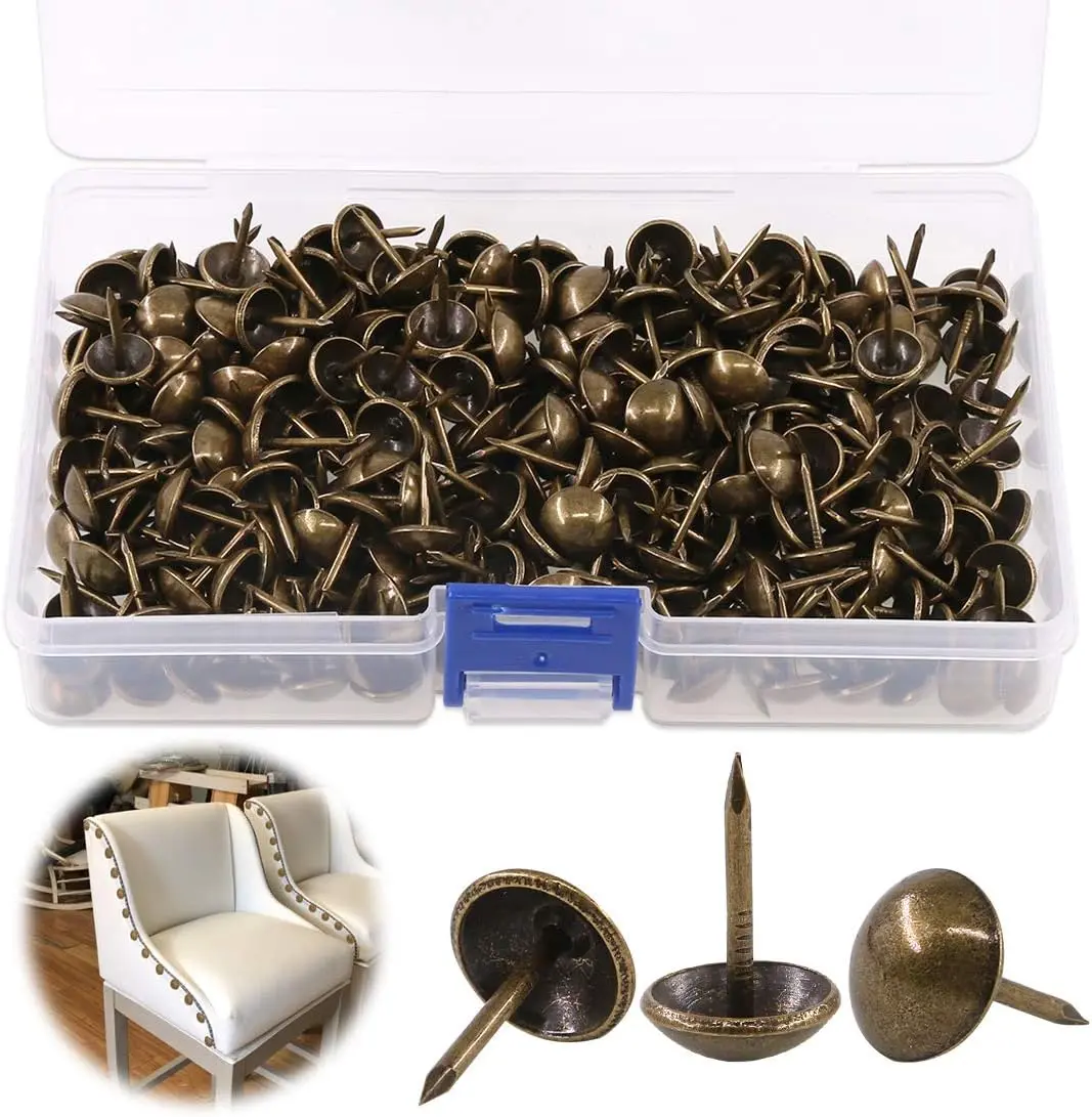 Keadic 300Pcs [ 7/16" in Diameter] Antique Upholstery Tacks Furniture Nails Pins Kit for Upholstered Furniture Cork Board or DIY Projects - Bronze Keadic