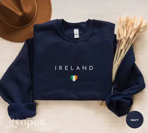 Ireland Heart Sweatshirt, Minimalist Ireland Crewneck, Ireland Shirt, Ireland Souvenir Gift, Irish Flag, Travel Sweater
