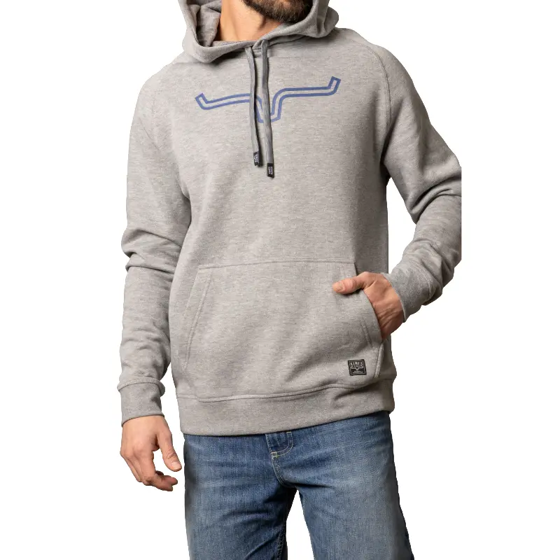Men's Kimes Outlier Grey Blue Hoodie, Menswear Casual Long Sleeve Top with Cotton-Polyester Fabric