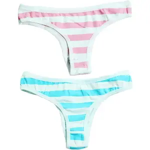 Japanese Striped Panties Bikini Cotton Anime Blue Pink Cosplay Underwear 2 Pack Briefs