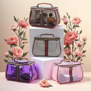 Vintage Waterproof Transparent Storage Bag, Wide Handle Design, Fashion Luxury Cosmetic Bag, Large Capacity No Limit Handbag, Makeup Organizer