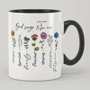 1pc 11oz Custom Ceramic Coffee Mug "God Says You Are Precious" Inspirational Design with Colorful Flowers Dual-Sided Print Black or White Options Perfect for Coffee Tea Gifts Parties Birthdays Holidays Christmas Coffee Tumbler Drinkware Customized Cup