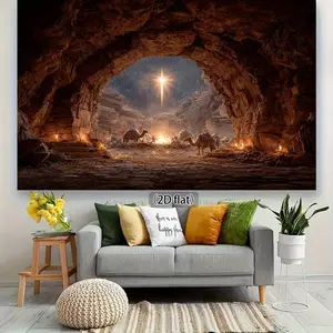 Christmas Bethlehem Star Cave Backdrop – Holy Star, Camels & Candlelit Cave Scene, Ideal for Religious Holiday Decor, Church Events & Themed Photo Shoots, Enhances Sacred Festive Vibe, A Meaningful Christmas Gift