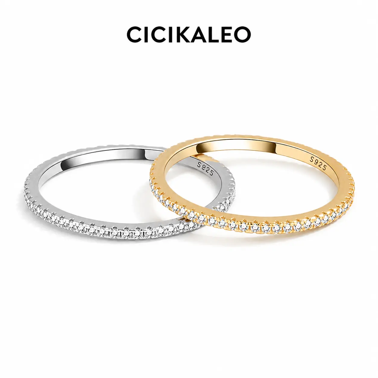 CICIKALEO S925 Sterling Silver Eternity Stackable Rings for Women, Moissanite & Turquoise Bands, Thin Wedding Anniversary Promise Rings, Gold & Silver Tone Jewelry Gift tiktokshopbacktoschool