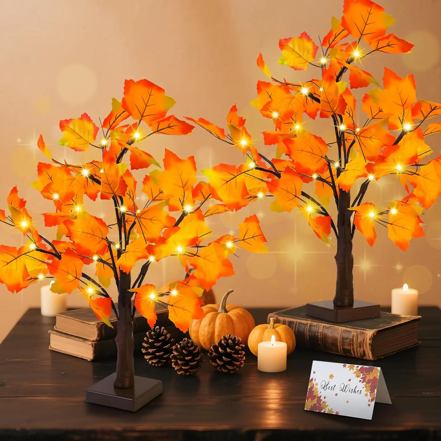 Fall Decor 2 Pack Fall Trees Artificial Lighted Maple Tree Thanksgiving Decor 48 LED Table Fall Lights Up Tree for Wedding Party Gifts Indoor Outdoor Autumn Harvest Home Decorations,Thanksgiving Day, Halloween, Christmas Day garland Xmas