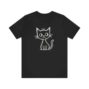 Men's cat lover gift Graphic T-Shirt - Short Sleeve Crew Neck Regular Fit Casual Wear | Soft & Breathable Fabric, Durable Print, Everyday Comfort, Machine Washable, doodle line art casual wear with a playful, artistic cat illustration