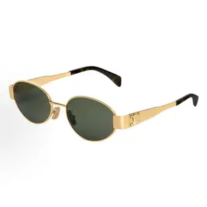 Pre-owned Brand New,CELINE Triomphe Metal Oval Sunglasses CL40235U (Gold Frame)