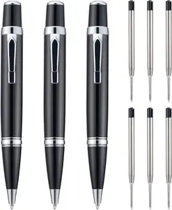 3 count Mini Ballpoint Pens with Extra Refills Set, 1mm Medium Point Black Ink, Smooth Writing Metal Pen for Business Office Teacher Student Wedding Guest  ( Trim)