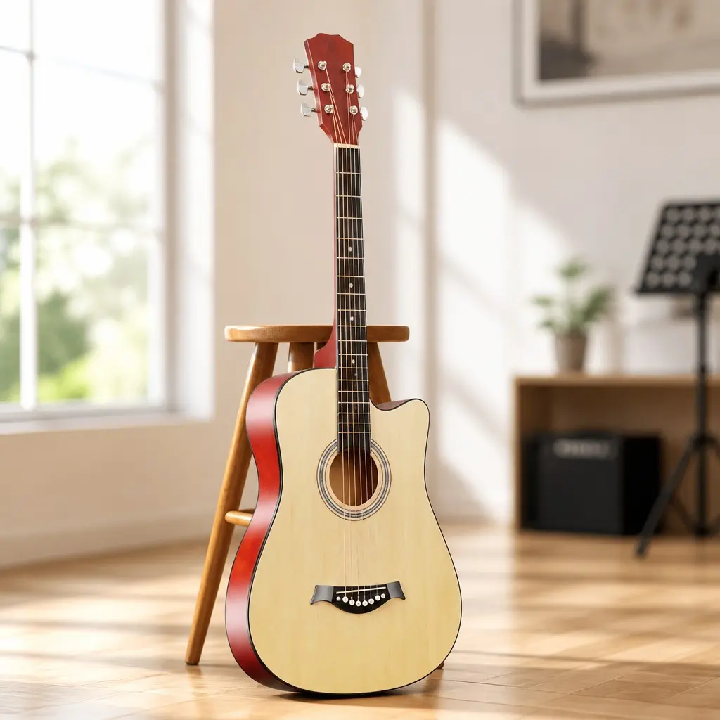 38-Inch Acoustic Guitar - Basswood Body Cutaway Folk Guitar with Matte Finish, Multi-Color Options, Clear Wood Sound String Instrument for Beginners Practice and Adult Performance