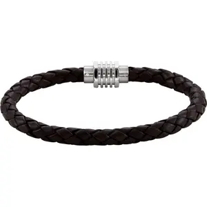 6mm Black Leather and Bracelet, 9" | Black | Stainless Steel | Unisex