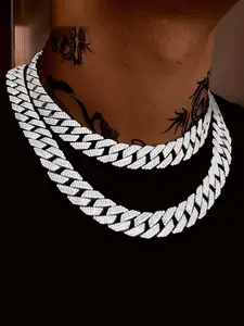 Exquisite Punk Colorful Cuban Link Design Necklace, Iced Out Chains Bling Hip-Hop Jewelry Accessory, Ideal Gift for Men Women, Daily Wear