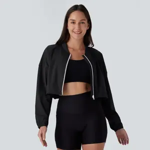 Halara Zipper Long Sleeve Adjustable Drawcord Cool Touch Quick Dry Cropped Yoga Jacket