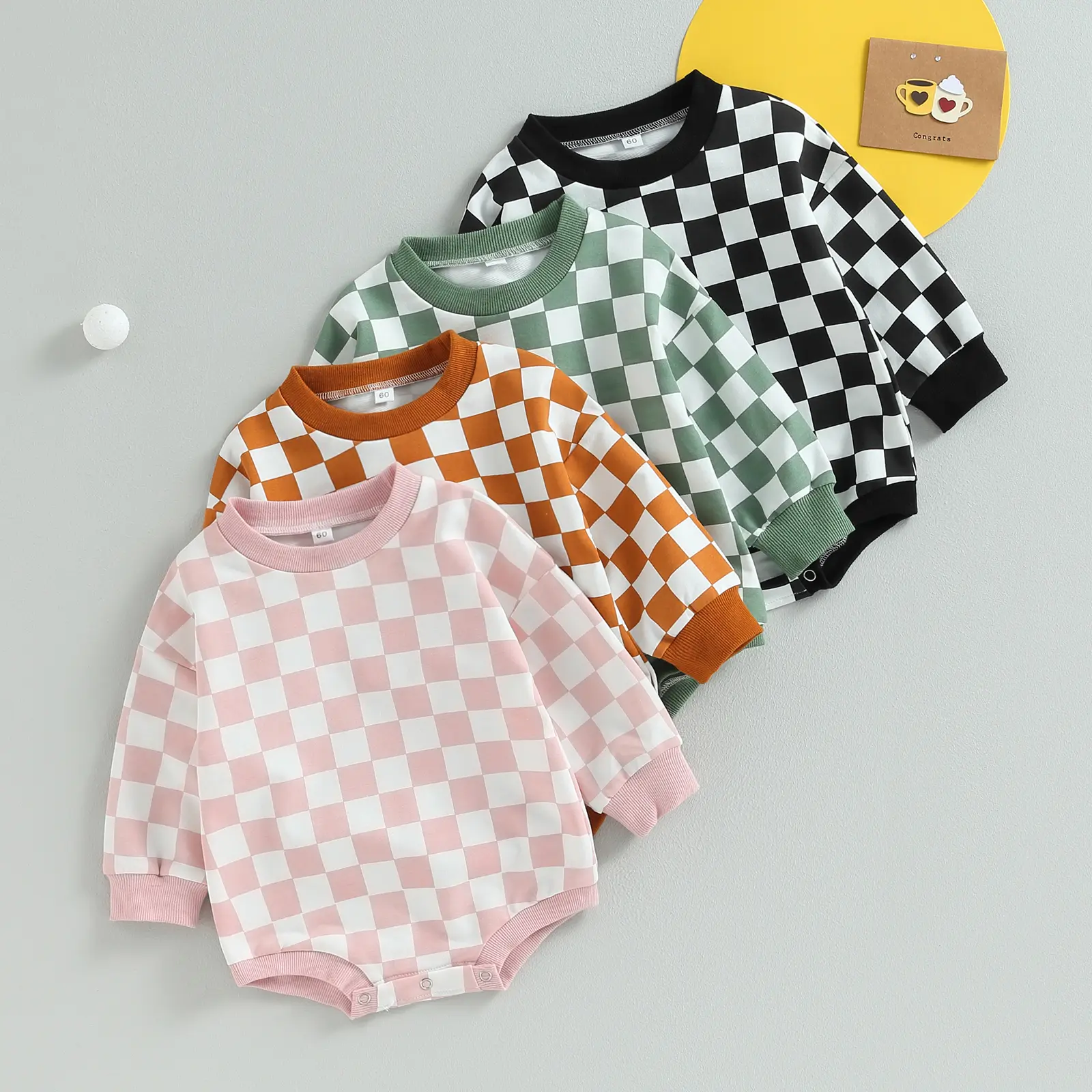 Checkered Baby Clothes Newborn Boys Girls Sweatshirt Bubble Romper Checkerboard Long Sleeve Sweater Bodysuit Outfit