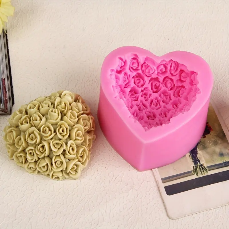 1pc Valentine's Day Love Rose Fondant Silicone Mold Aromatherapy Plaster Mold for DIY Pudding Chocolate Candy Desserts Gummy Cupcake Handmade Soap Ice Cube Ice Cream, Cake Decorating Supplies, Baking Supplies, Kitchen Items, Carving Soap, Crafts