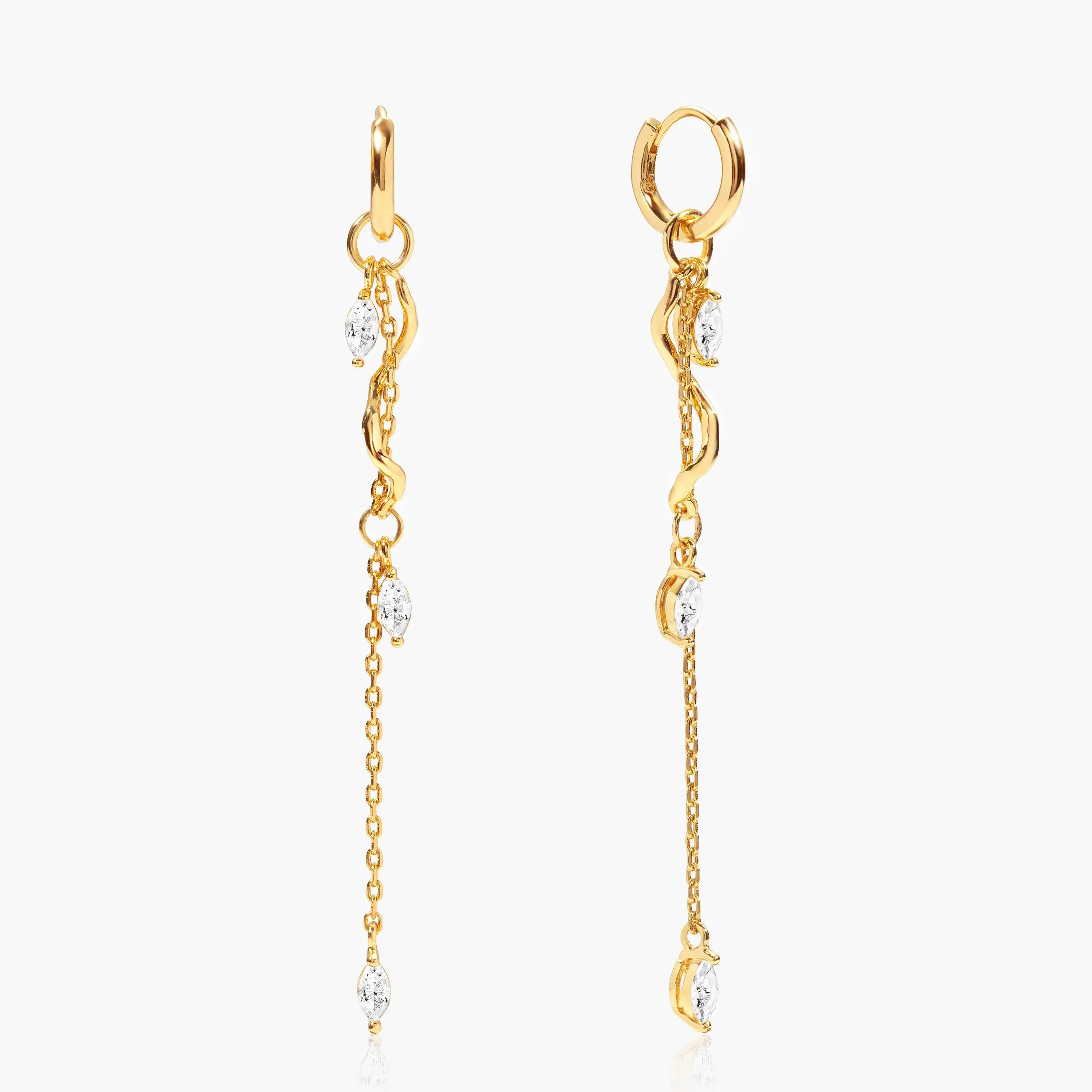 en route Aria Vine Drop Earrings, Elegant Gold Curvature with Brilliant CZ Detailing, Perfect for Whimsical Daily Wear en route Aria Vine Drop Earrings, Elegant Gold Curvature with Brilliant CZ Detailing, Perfect for Whimsical Daily Wear