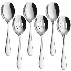 6 Pack Stainless Steel Large Slotted Spoons, Buffet Dinner Restaurant Serving Utensils, Catering Set, Serving Spoons Setfor Party Banquet, Dishwasher Safe, 8.66 Inch Dinnerware Sets Kitchenware
