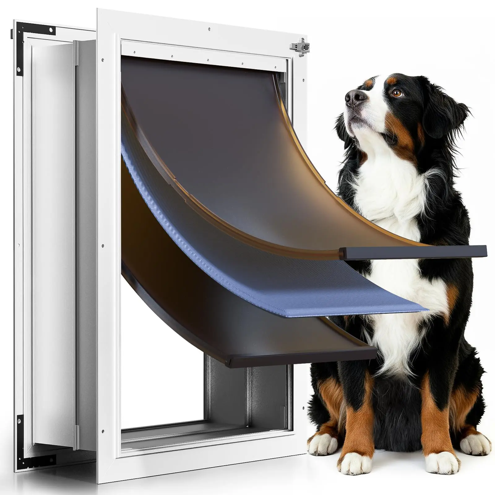 3-Flap Insulated Aluminum Dog Door for Walls, Heavy-Duty Telescoping Pet Door with Dual Security Locks & Magnetic Flaps, Closing Panel, XLarge, Pets Up to 220 LB