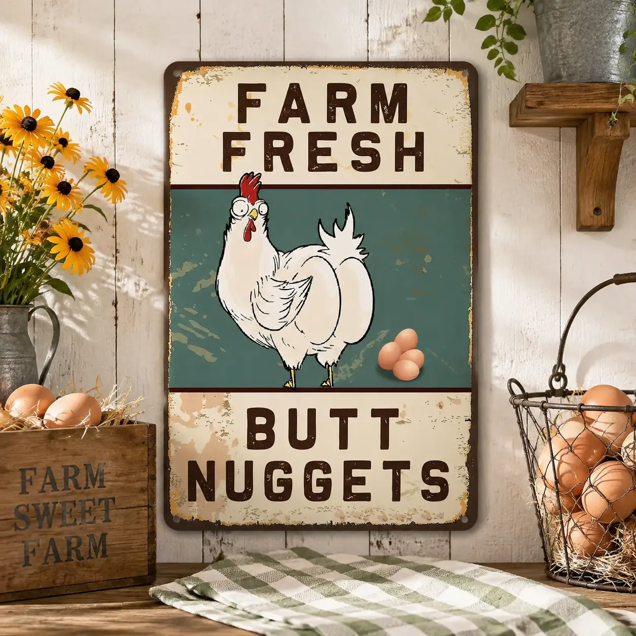 Funny Chicken Coop Sign Vintage Chicken Sign - Farm Fresh Butt Nuggets Sign Outdoor Chicken Decor