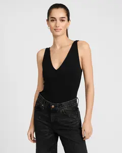 Express Body Contour Light Compression Stretch Cotton V-Neck Sleeveless Bodysuit