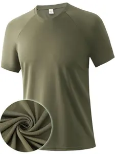 Men's Solid Color Raglan Sleeve Sports Tee, Breathable Comfortable Crew Neck Short Sleeve T-shirt for Gym Workout Running, Casual Top for All Seasons