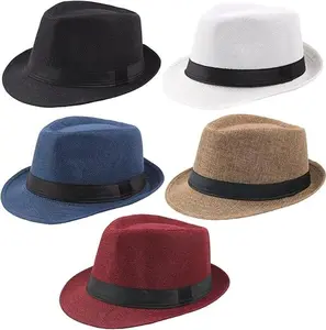 Pack of 5 Short Brim Fedora Classic Summer Beach Sun Hat Panama Cap UV Protection Sun Hat for Men Women Daily Wear, Other Casual Occasions and Outdoor Activities