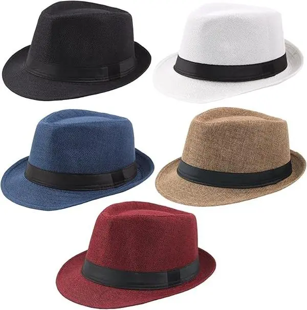 Pack of 5 Short Brim Fedora Classic Summer Beach Sun Hat Panama Cap UV Protection Sun Hat for Men Women Daily Wear, Other Casual Occasions and Outdoor Activities