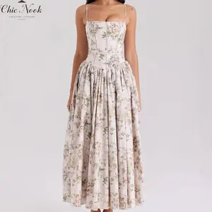 Women's Summer Long Cami Dress Sleeveless Flower PrintFit Spaghetti Strap Dress