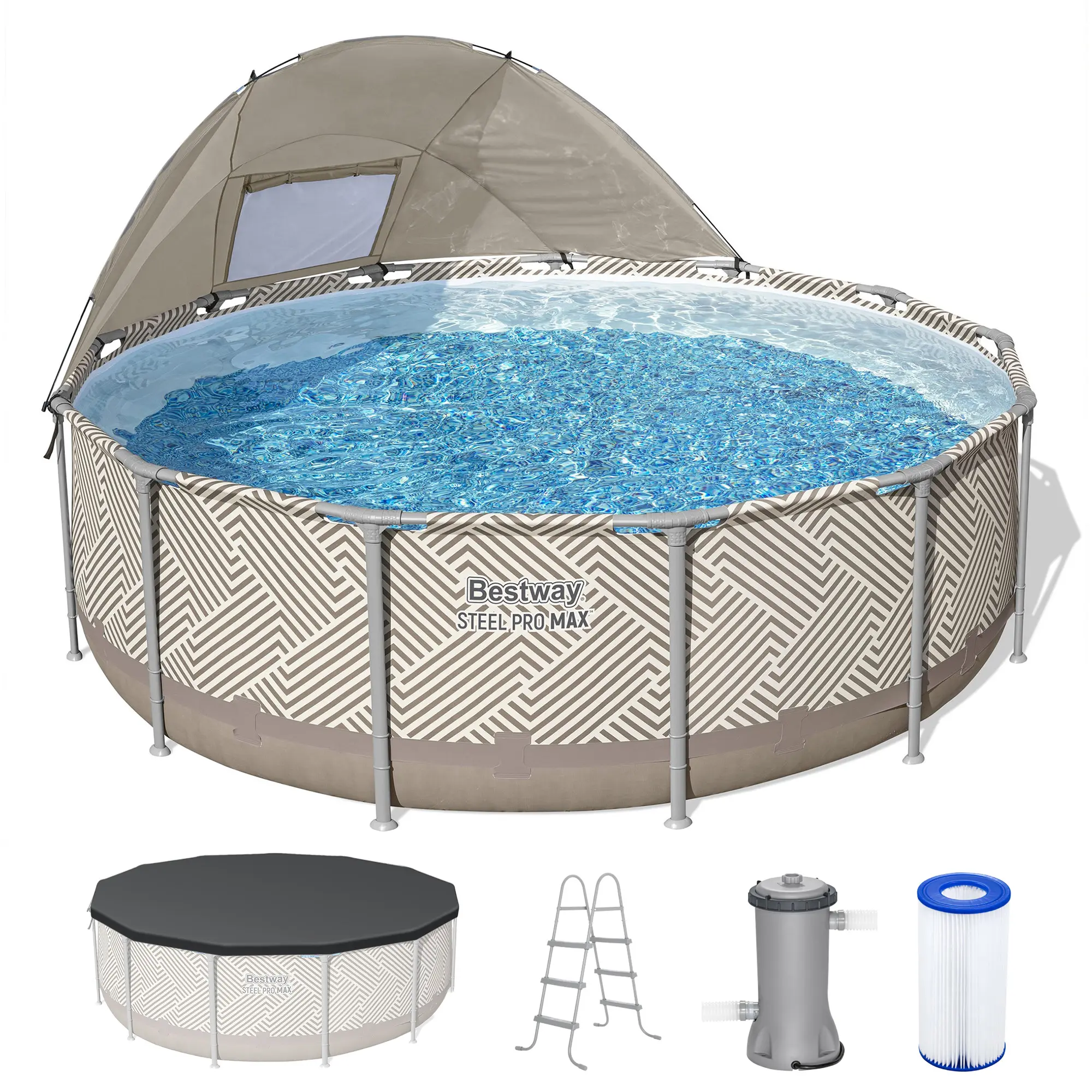 Bestway Steel Pro MAX 13' x 42" Round Above Ground Pool Set with Canopy & Ladder Bestway Steel Pro MAX 13' x 42" Round Above Ground Pool Set with Canopy & Ladder