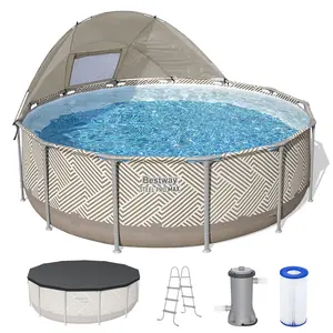 Bestway Steel Pro MAX 13' x 42" Round Above Ground Pool Set with Canopy & Ladder
