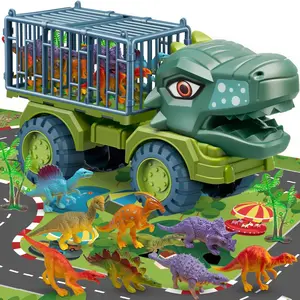 Dinosaur Truck Toy Set, Tyrannosaurus Transport Vehicle for Ages 3-10, Dinosaur Theme Party Gift for Boys and Girls, Action Figure Set