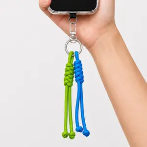 Dual Color Woven Rope Charm Keychain Set with 2 Black Tether Tabs, Phone Case Lanyard Clip for Keys, Bags & Everyday Accessories