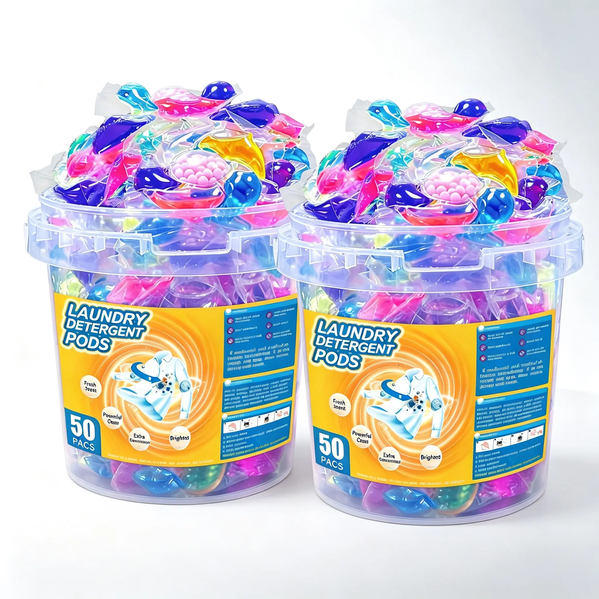 Scented Laundry Detergent Pods - 6-in-1 Powerful Deep Cleaning, 50 Pcs Bucket Set, Convenient No-Mess Easy Use, Fresh Scent for Families, Use 2 Pods for Enhanced Results, Buy 2 Buckets for Savings Various Laundry Needs