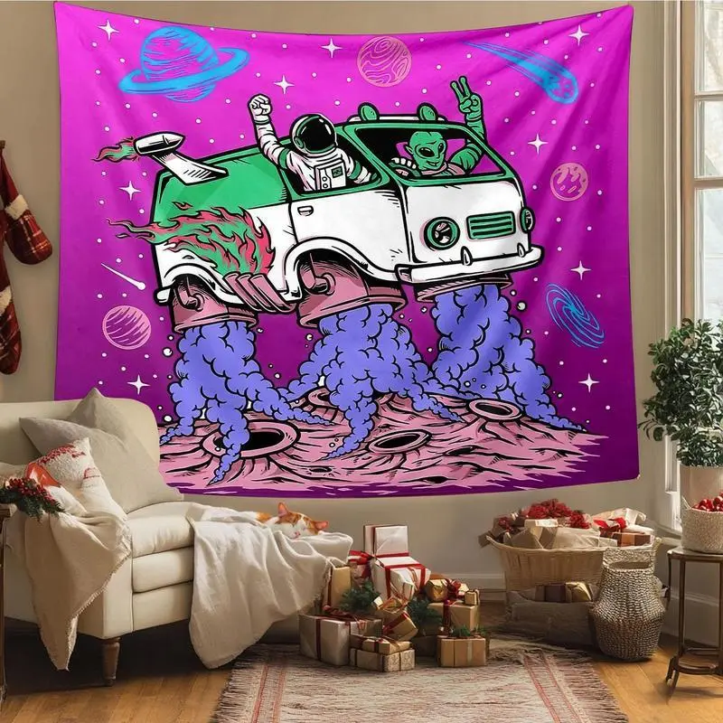Space Astronaut & Alien Pattern Tapestry, Cosmic Exploration Themed Wall Hanging Tapestry, Wall Art for Home Living Room Bedroom Dormitory Decor，bedroom decor cool stuff for room leopard room decor anime room decor stuff for your room tapestry