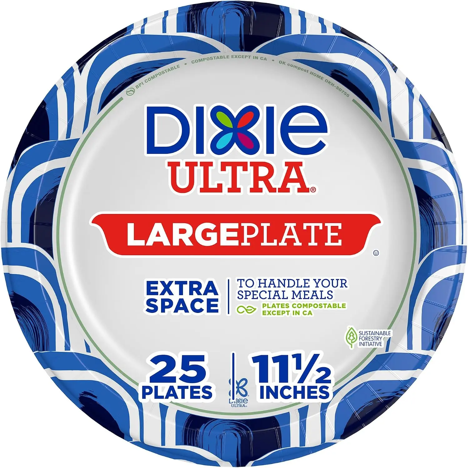 11-Inch Large Disposable Paper Plates, 25 Count, Round Paper Plates for Dinner, Parties, BBQ, Family Meals & Everyday Use