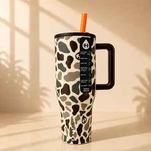 HydroJug 40oz Stainless Steel Insulated Tumbler with Handle and Straw Lid Leakproof Double Wall Travel Mug Neutral Camo Print Reusable Cup for Iced Coffee Water Gym Camping,rodeo,Double-Wall,Ghost