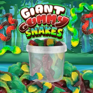 Giant Gummy Snakes in a Bucket - Fruity, Chewy, Nearly 3-Foot Long Candy Treats