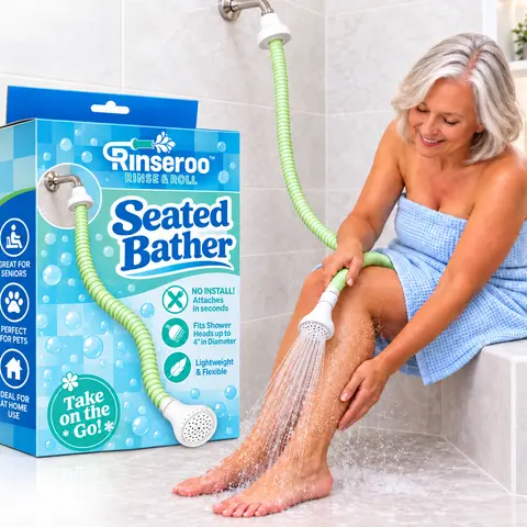 Rinseroo Personal Seated Bather – 5ft Slip-On Shower Hose for Seated & Assisted Bathing – Portable Handheld Rinsing Hose for Seniors & Caregivers – No Installation
