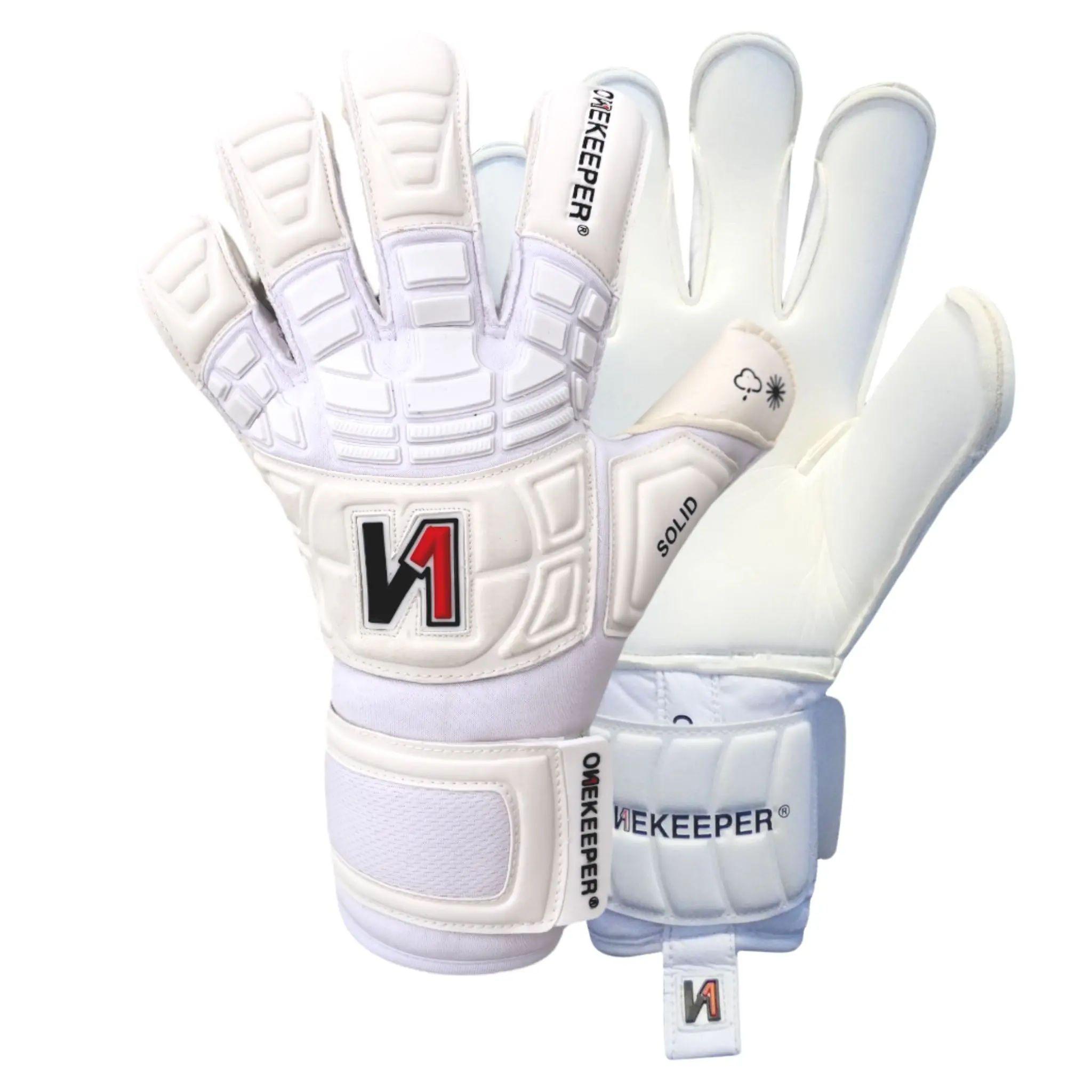 ONEKEEPER Solid White Soccer Goalkeeper Gloves - No Finger Guards, 3.5mm Pro-Latex, for Youth & Children, Sizes 5-12, Soccer/Futsal, All Seasons, Anti-Slip Inside The Glove