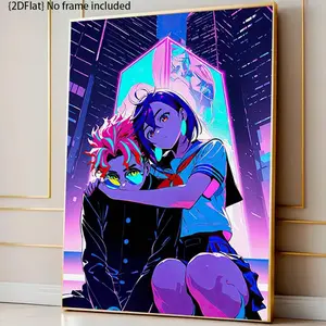 1pc Anime Hugging Characters Canvas Poster - Modern Manga Wall Art Suitable for Bedroom, Anime-Themed Room Decor - Easy Hook/ Installation, Frameless Panel (1-Panel Art), 2D Flat, Perfect for Room Decor