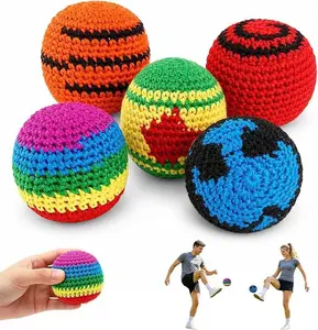 Footbags Set of 6, Hand-Made Knitted Footbags, Multicolor, Sand Fill, for Kids and Beginners, Ages 3 and Up
