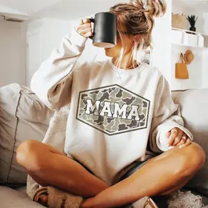 Camo Mama Sweatshirt – Vintage Camo Mama Sweater, Unisex Camouflage Graphic Top, Cozy Casual Outfit, Trending Christmas Gift for Men & Women-women shirts