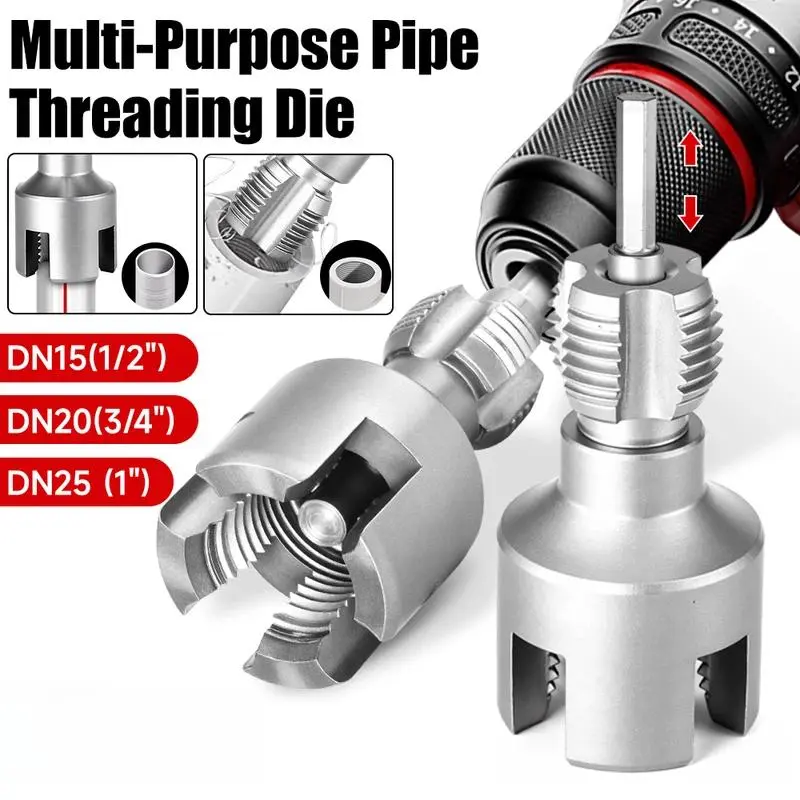 Heavy-Duty Alloy Metal Thread Cutting Tool Set, 3-Piece 1/2"-1" Internal/External Threader, Electric Drill Compatible, Suitable for PVC/Plastic & PPR Pipes, for DIY & Professional Plumbing Installations, Diy Tools, Tools And Gadgets