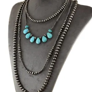 Western Pearl and Turquouse Layered Necklace for Women - Fashion Accessory. Western Jewelry. Navajo Pearls.