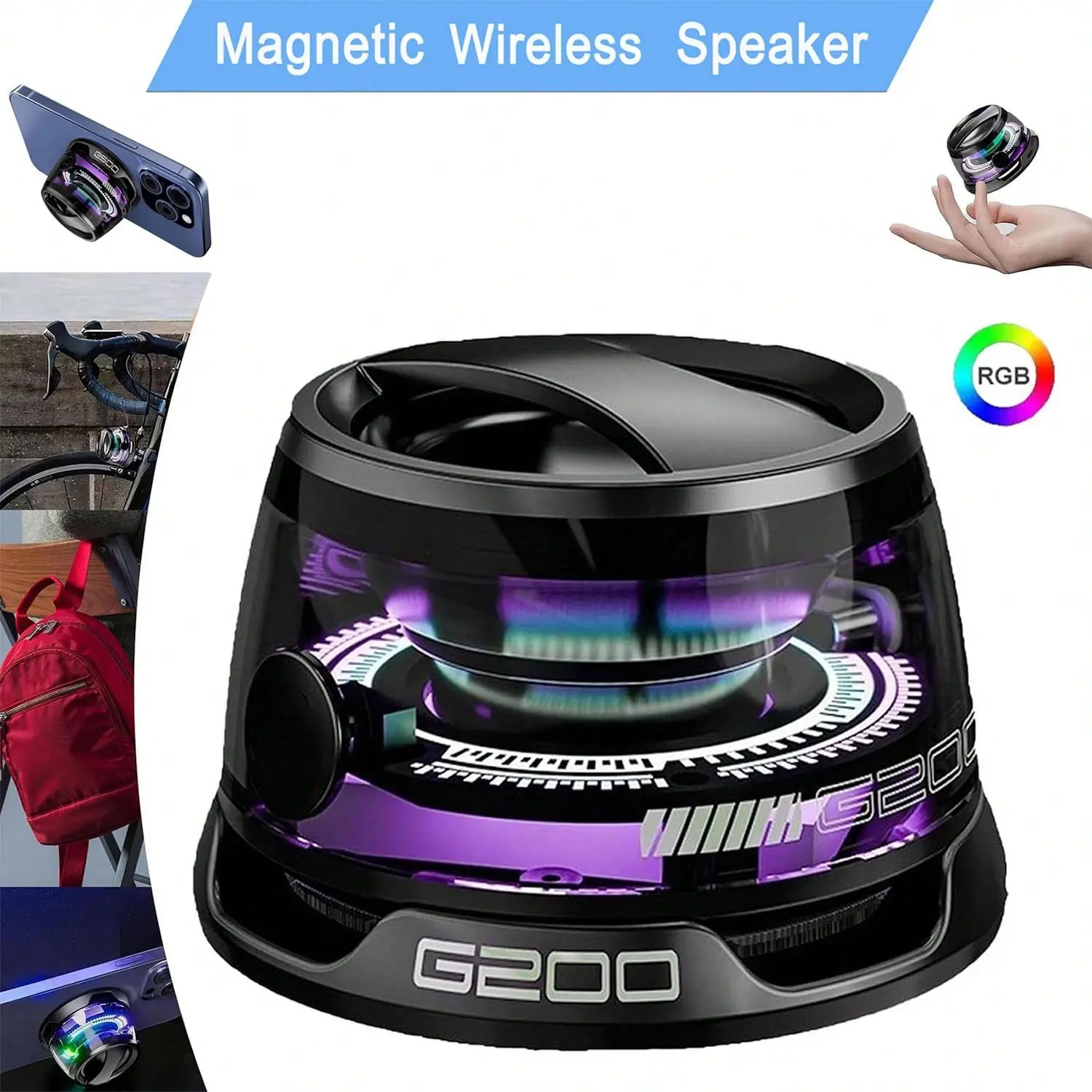 G200 Magnetic Bluetooth Speaker with RGB Light - Portable Mini ...