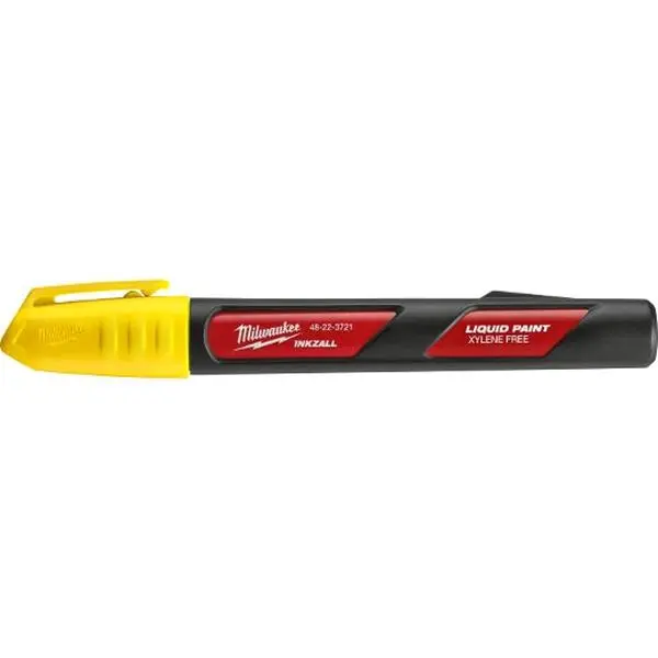 Milwaukee 48-22-3721 INKZALL Yellow Acrylic Liquid Paint Marker, Writing Stationery, Long-Lasting, Waterproof, Dries Fast, Jobsites