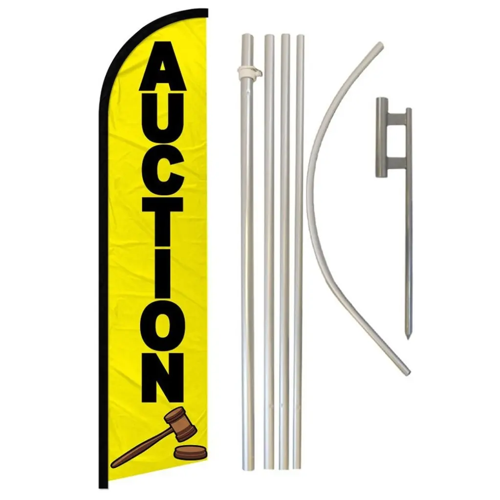 Windless Banner Flag & Pole Complete Set - 11.5x2.5ft Steel-Aluminium Frame, Curved Sleeve Polyester High-Windproof Outdoor Display, Easy-Install Print Graphics for Festive Party Business Backdrops