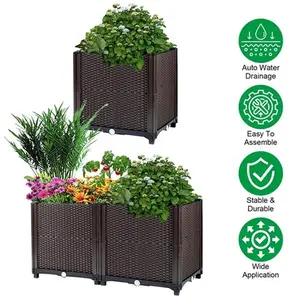 Self-Watering Raised Garden Bed Elevated Planter Box Plant Growth Box for Flowers Vegetables Herbs Patio Balcony