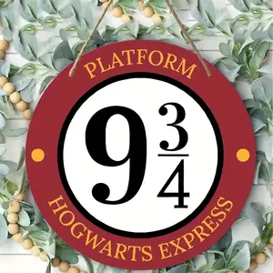 Harry Potter Hogwarts Express Wooden Sign, Round Platform Wall Art with & Gold Accents, Indoor/outdoor Decor for Home Office Yard Sign